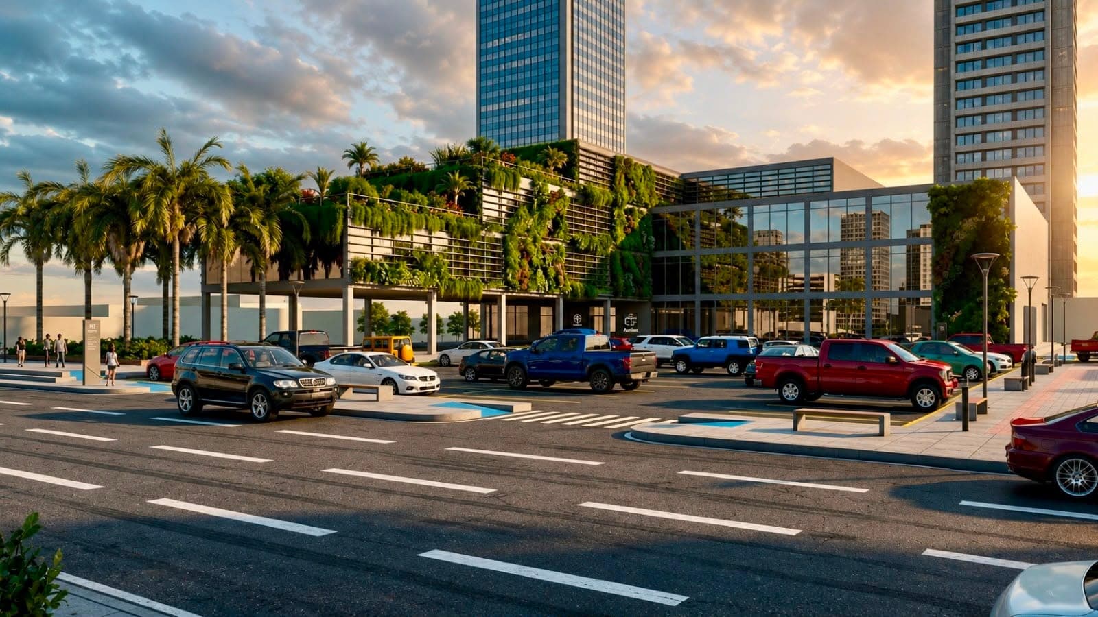 Propuesta urbana institucional para Salinas con torres de fachada verde